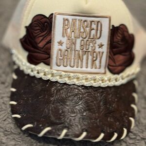 Brown and Cream Embroidered Cap